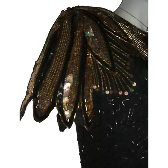 Stenay Dress Vintage 80s 20s Gatsby Dynasty Black Sequin Beaded Flapper Mob Wife - Picture 5 of 16